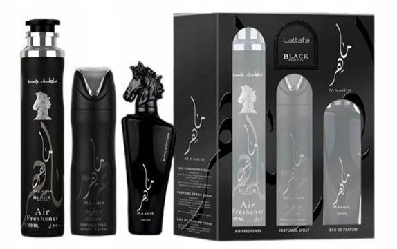 Lattafa Maahir Black Edition EDP + Deodorant + Air Freshener Set