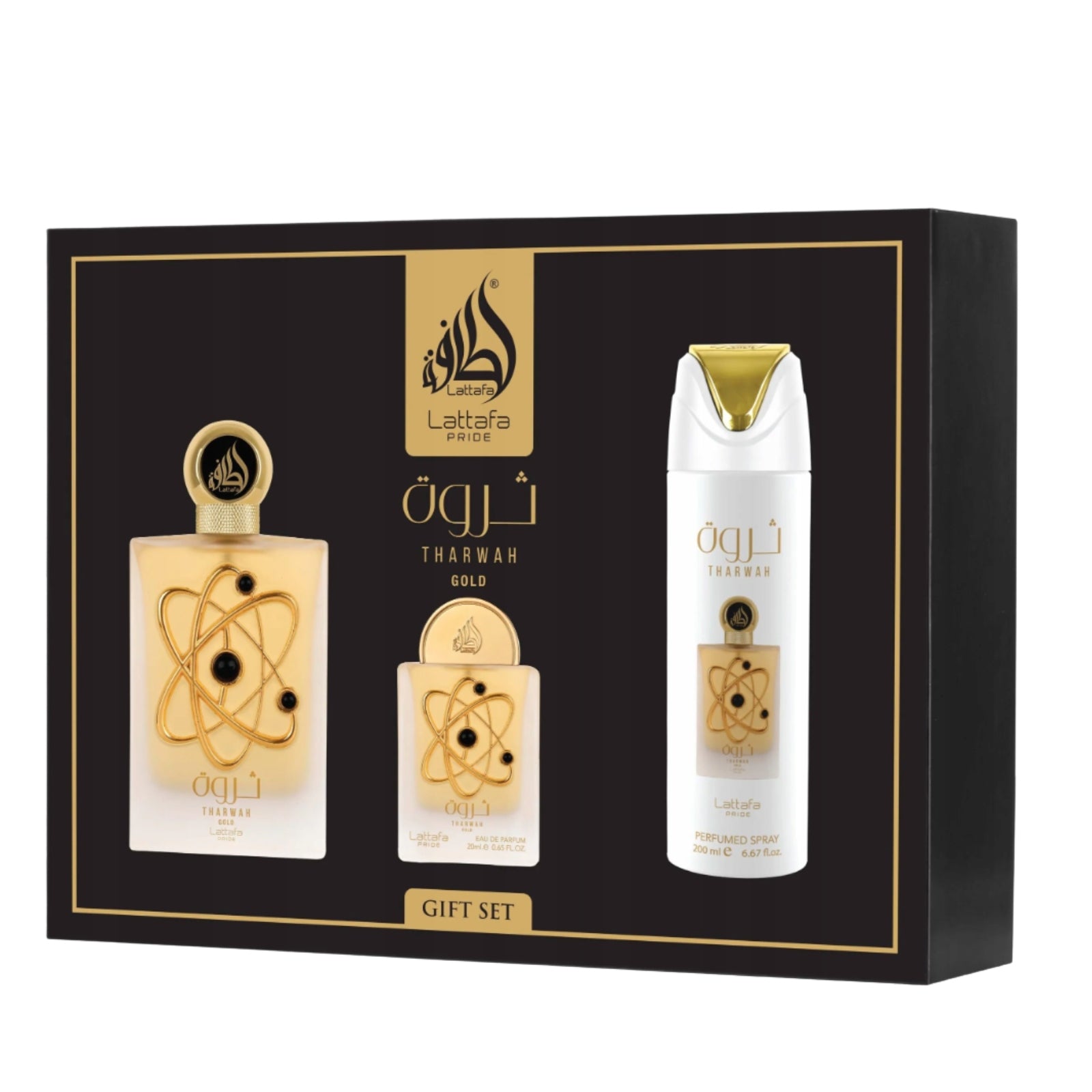 Lattafa Pride Tharwah Gold Gift Set fragrance set 100ml + 20ml + 200ml
