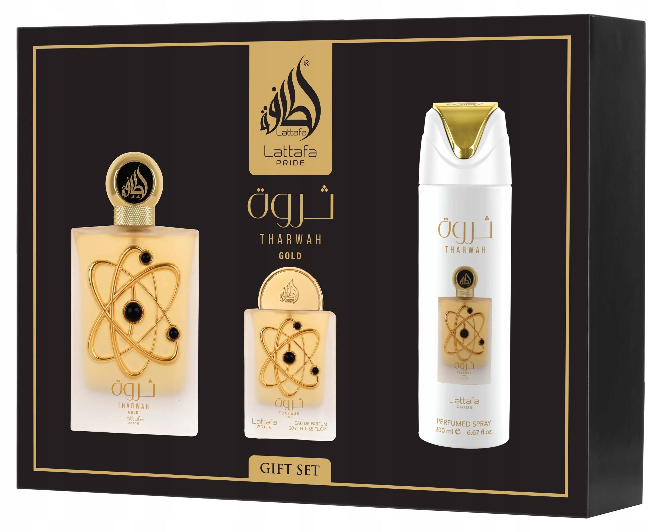 Lattafa Pride Tharwah Gold deo spray 200ml + 20ml EDP + 100ML EDP