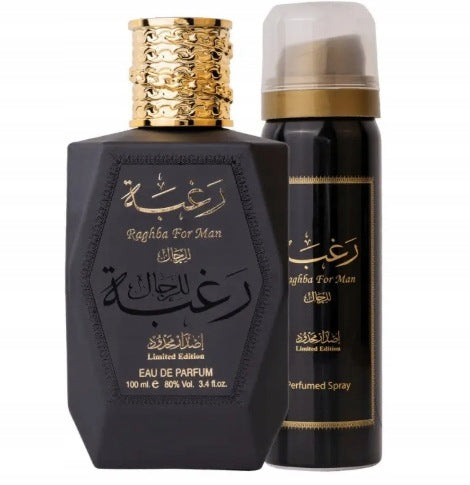 Lattafa Raghba For Man Set 100ml EDP Perfumed Water + 50ml Deodorant Packaging status original