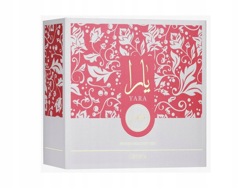Lattafa Yara Candy Set 100ml Eau De Parfum + 12ml EDP + 50ml Hair Mist Packaging volume 162 ml