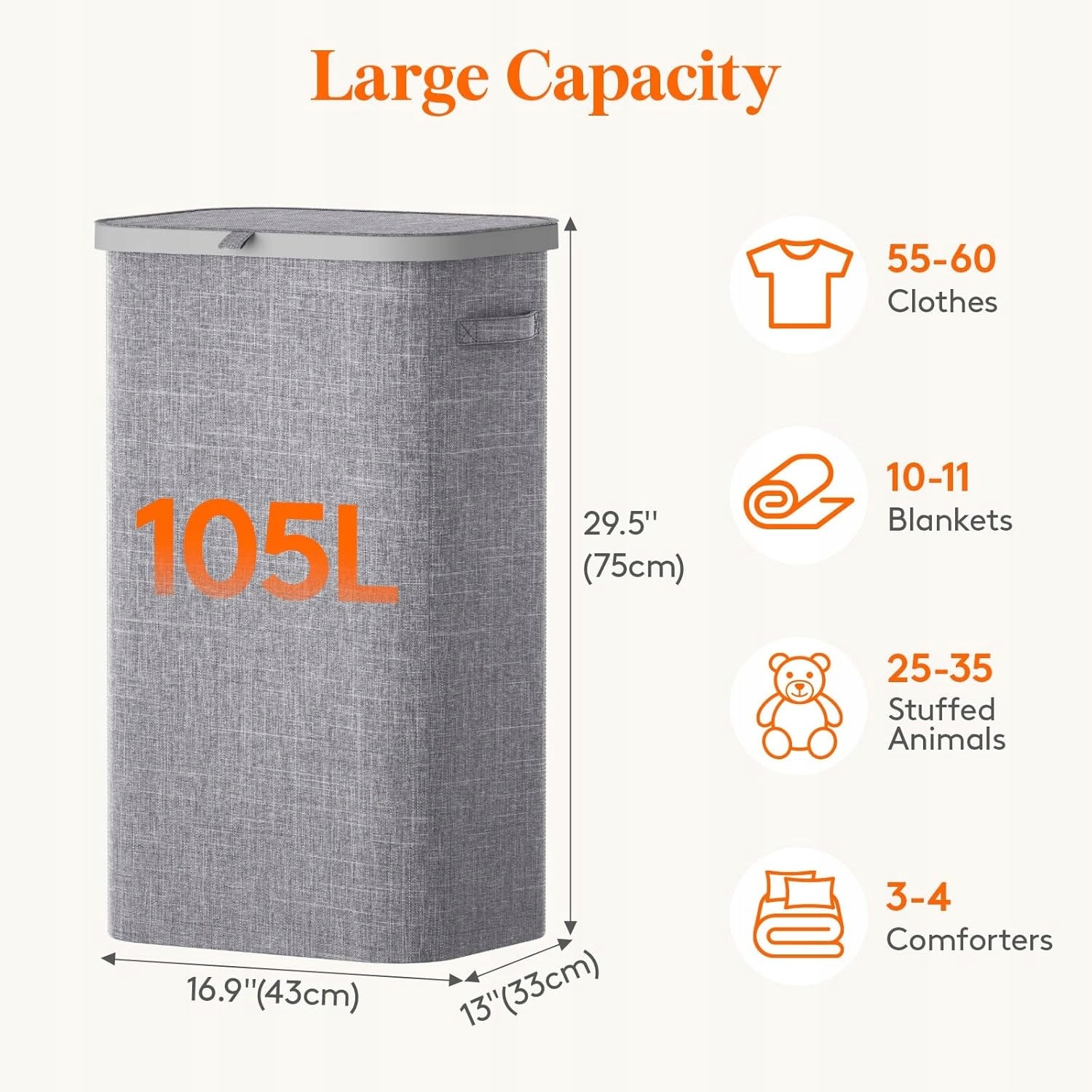 Laundry basket with lid, 105 l, high laundry basket with removable bag Manufacturer code B0DG4Y9R97