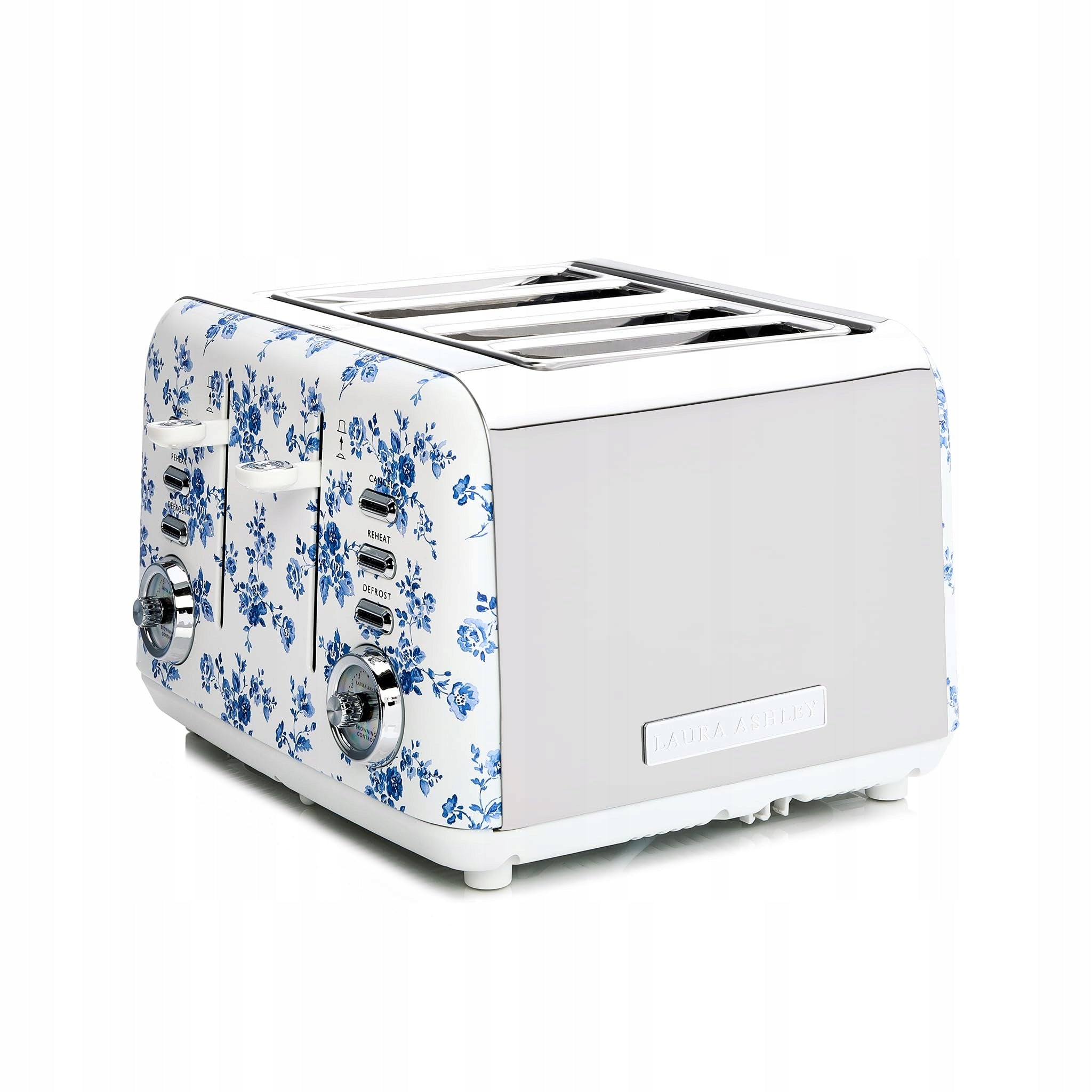 Laura Ashley 4-Slice Toaster: Adjustable Browning, Reheat, Defrost, Vintage Stainless Steel