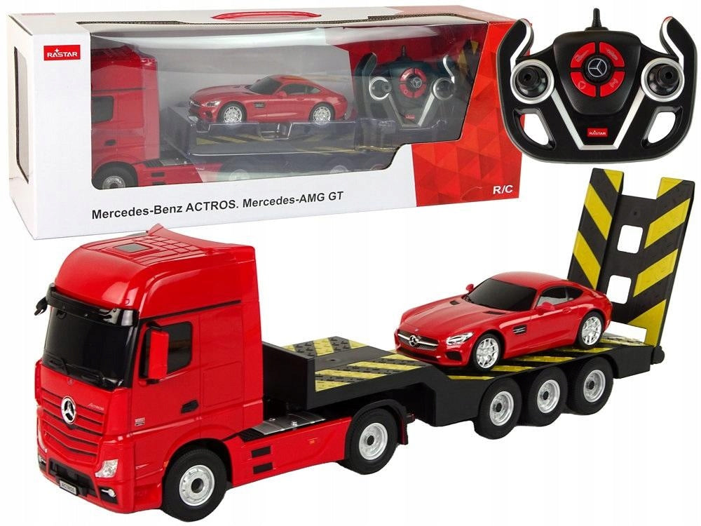 Žaislinis vilkikas R/C Mercedes-Benz su priedais Rastar, raudonas