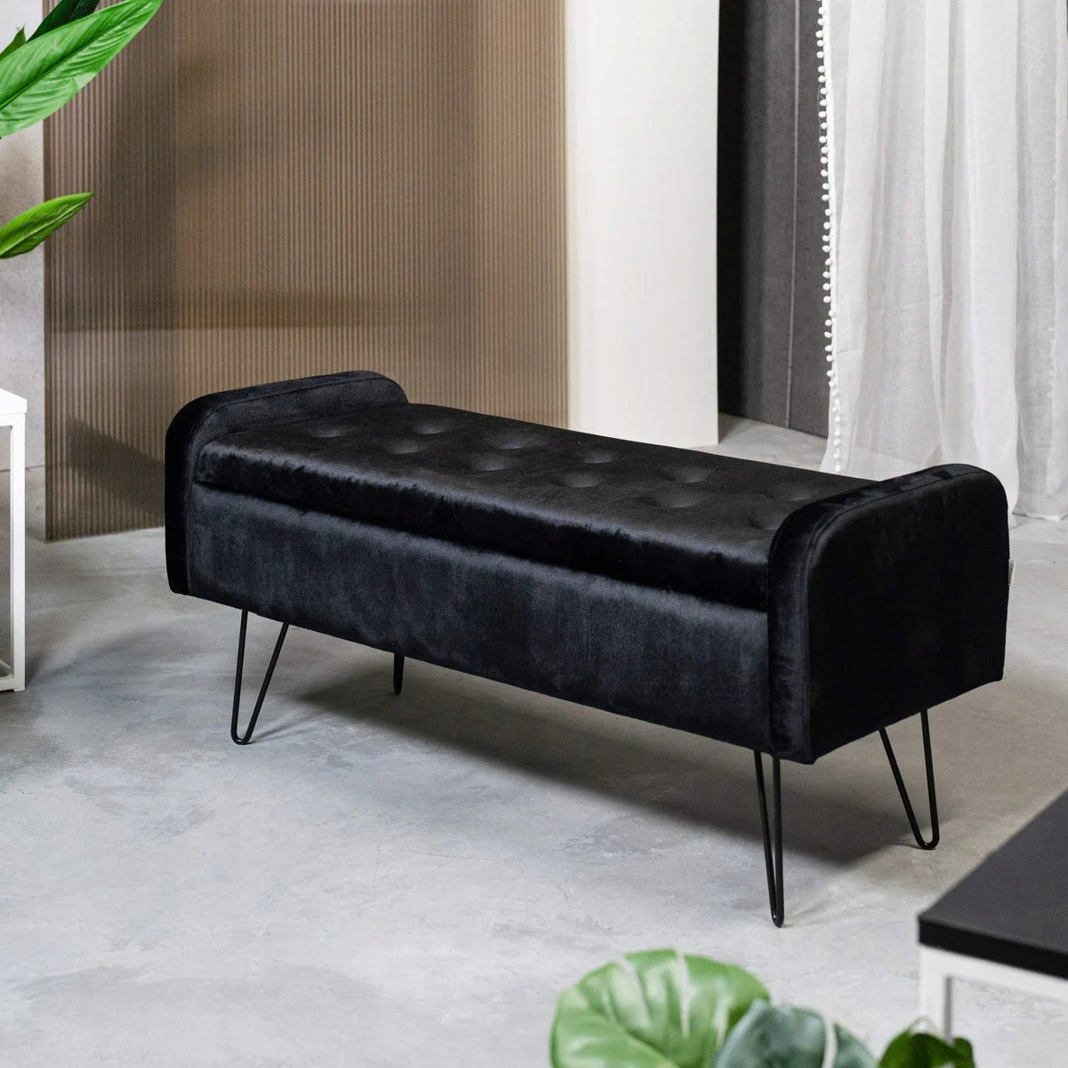 Samtbank VENLO schwarz 96x39x45 cm 