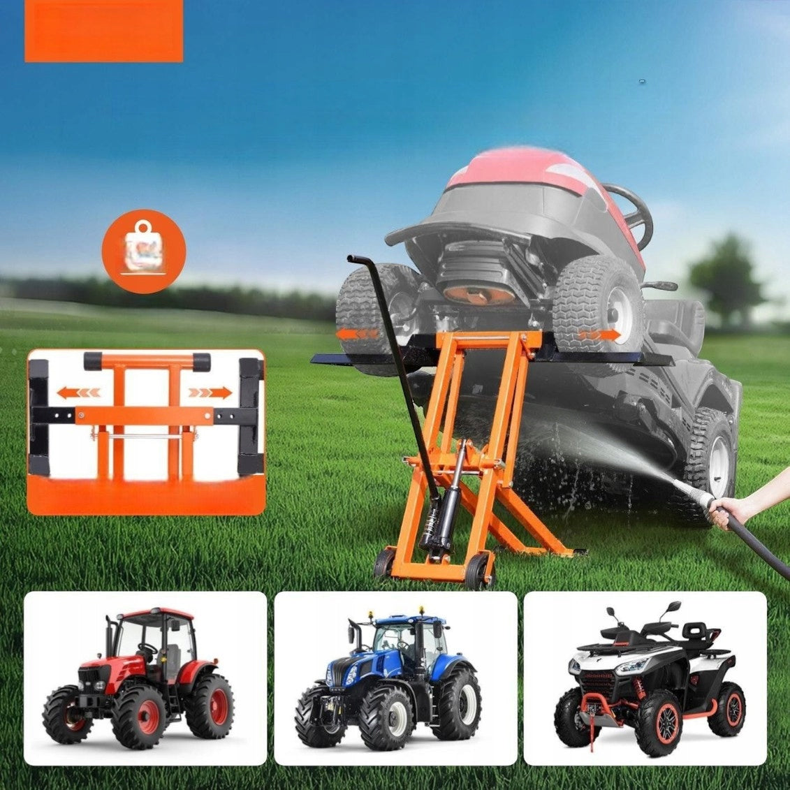 Lawn mower lift hydraulic tractor folding 225 kg steel Premium Minimum lifting height 10 mm