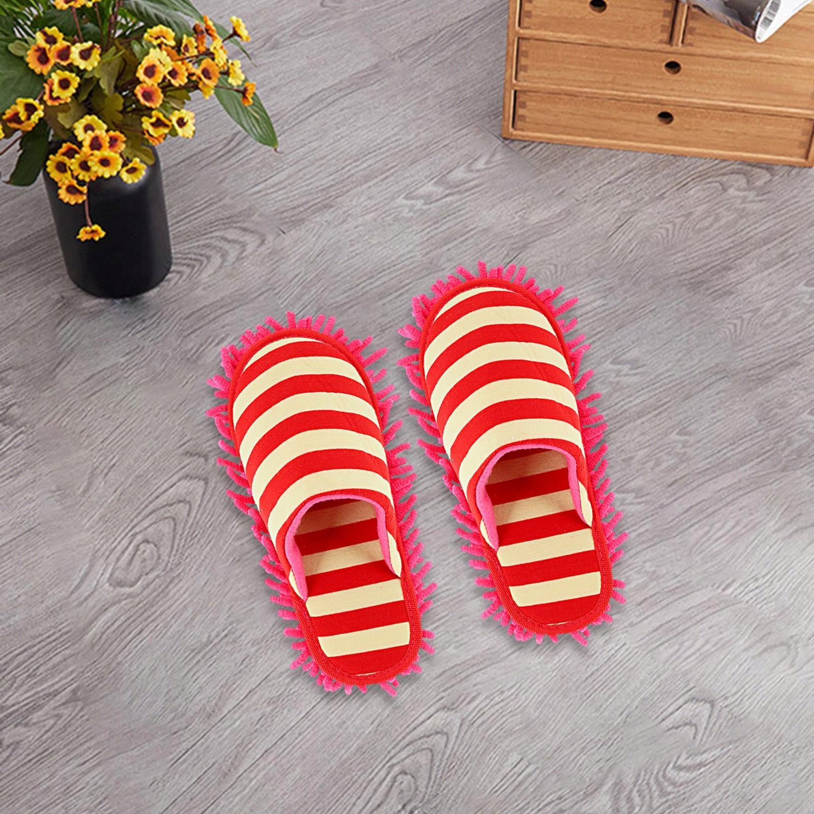 Lazy Mop Slippers Floor Cleaning Tool Soft Detachable Washable Chenille Red