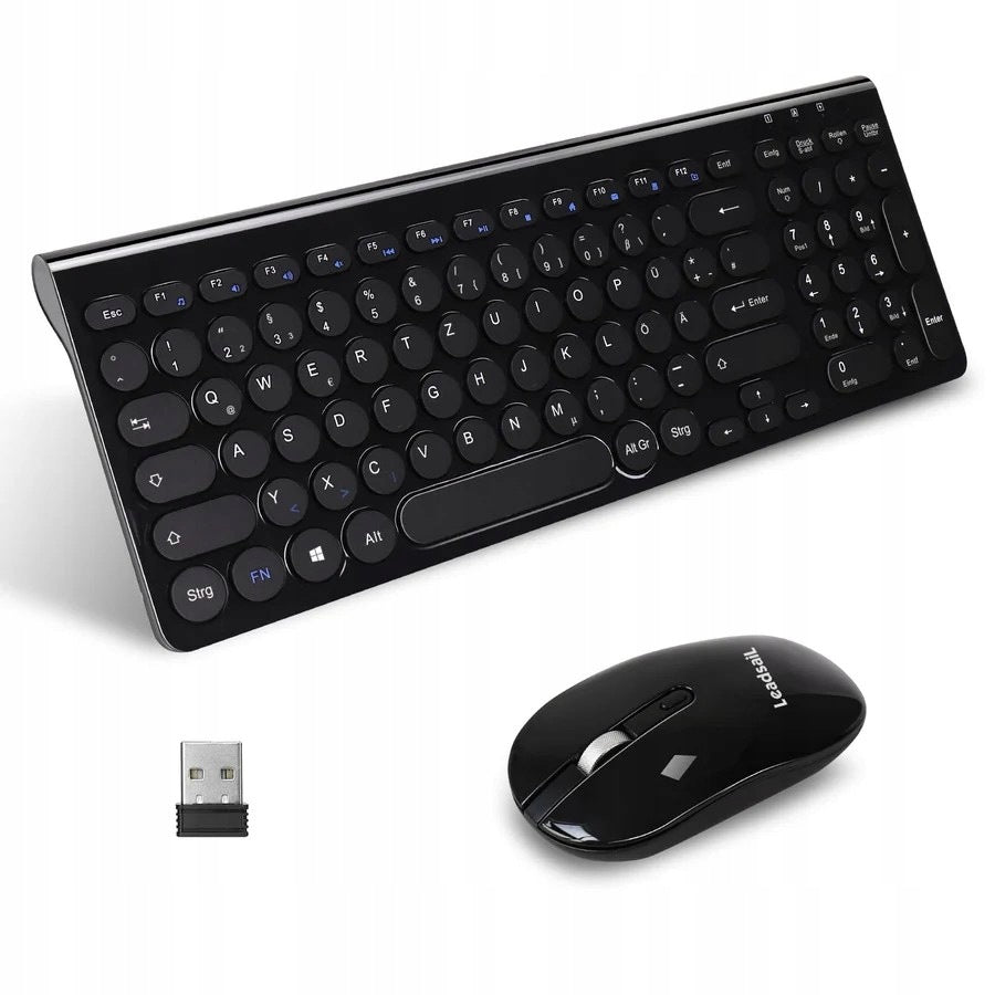 LeadsaiL Wireless keyboard and mouse set QWERTZ black gloss