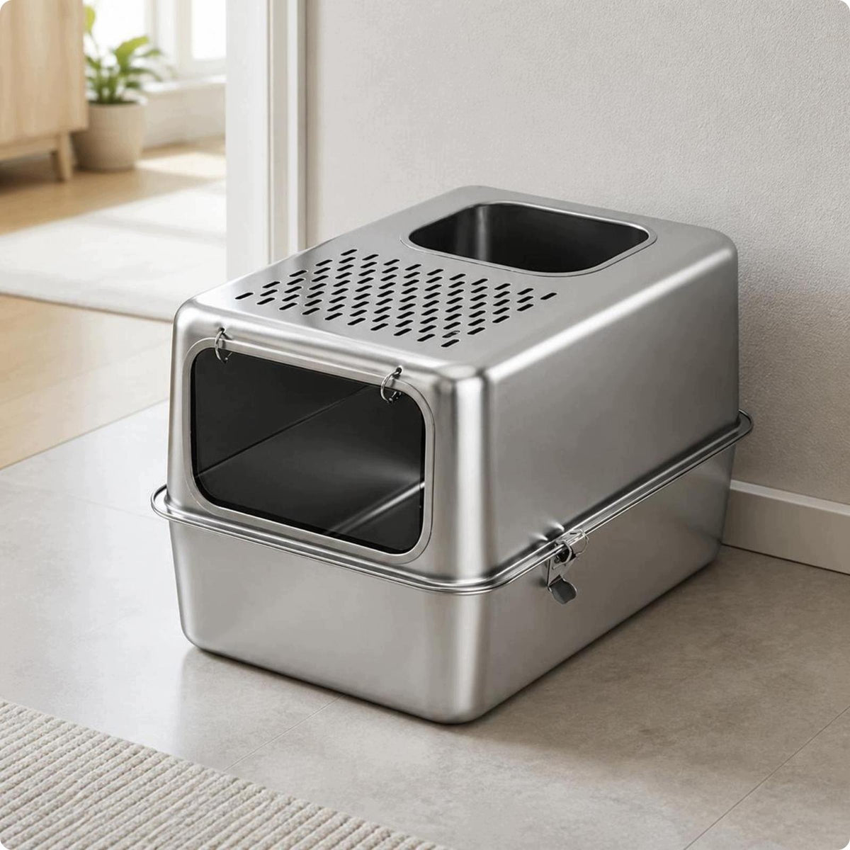 Leak Resistant Cat Toilet with Privacy | 60-40-35cm Front Opening