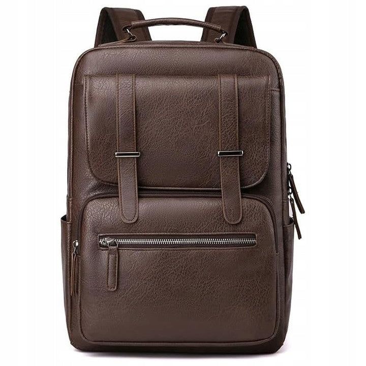 Leather Business Laptop Backpack Spacious Formal Tablet Urban Bronze