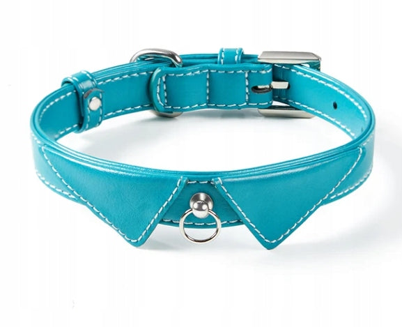 Leather Cat Collar for Dogs Adjustable with Collar Turquoise S