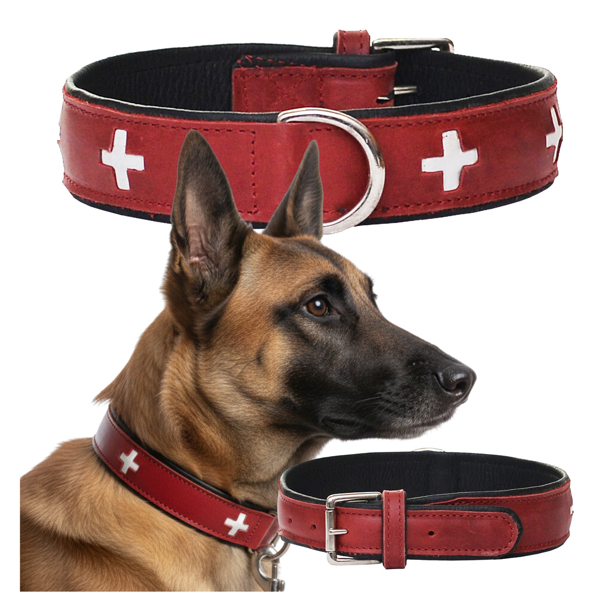 Leather Collar For Dog Red Elegant Genuine Leather 64,5cm L
