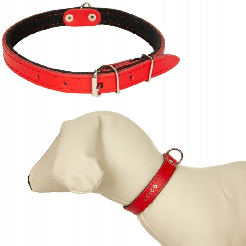 Leather Collar with Dog Felt 25-32cm/10mm Red