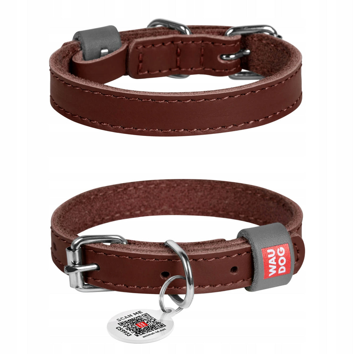 Leather Dog Collar, Brown, Size L
