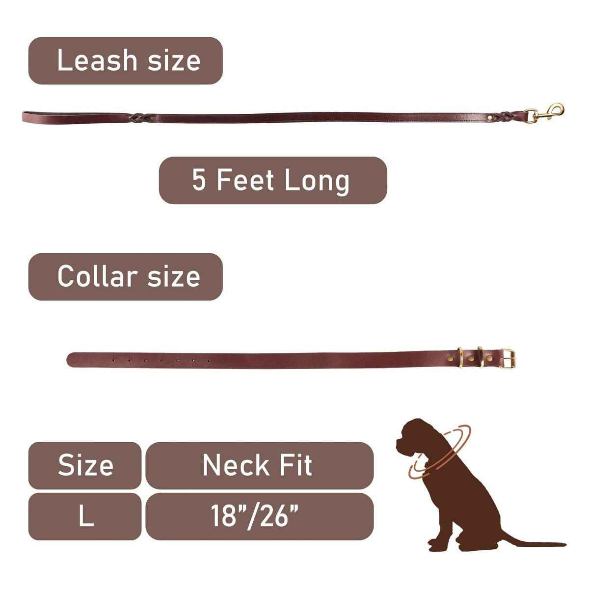 Leather Dog Collar and Leash - Brown - Large Manufacturer code B0CN9GDD5W
