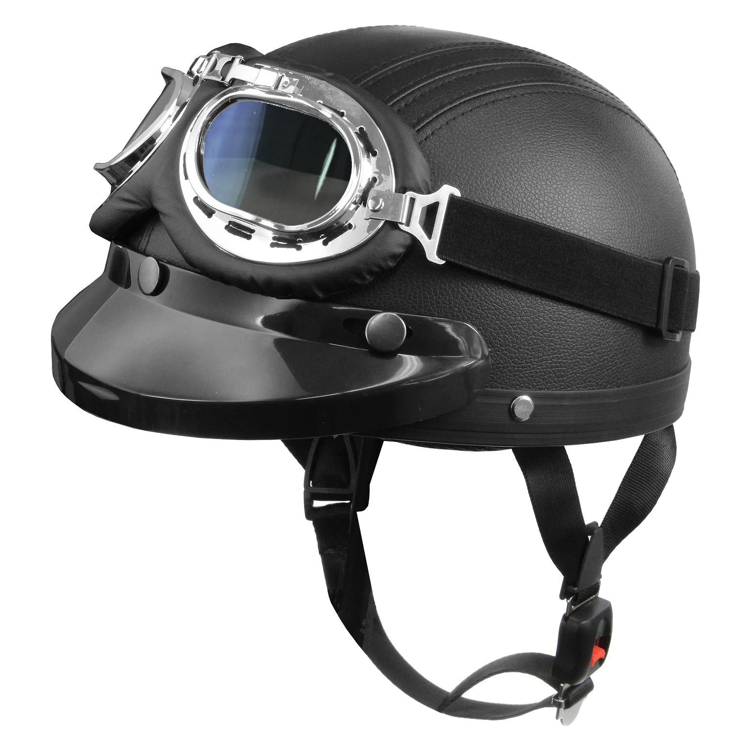 Leather Helmet + Motorcycle Goggles Helmet Peanut Veteran Retro Chopper L