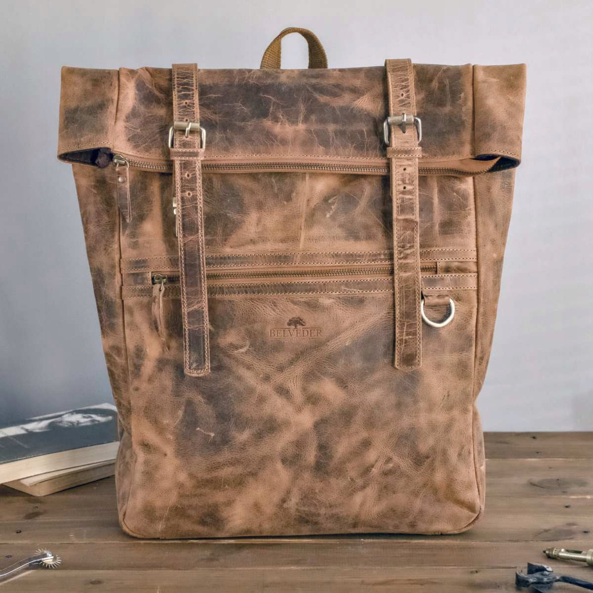 Leather Laptop Backpack 17 Inch Vintage Brown Belveder BP245