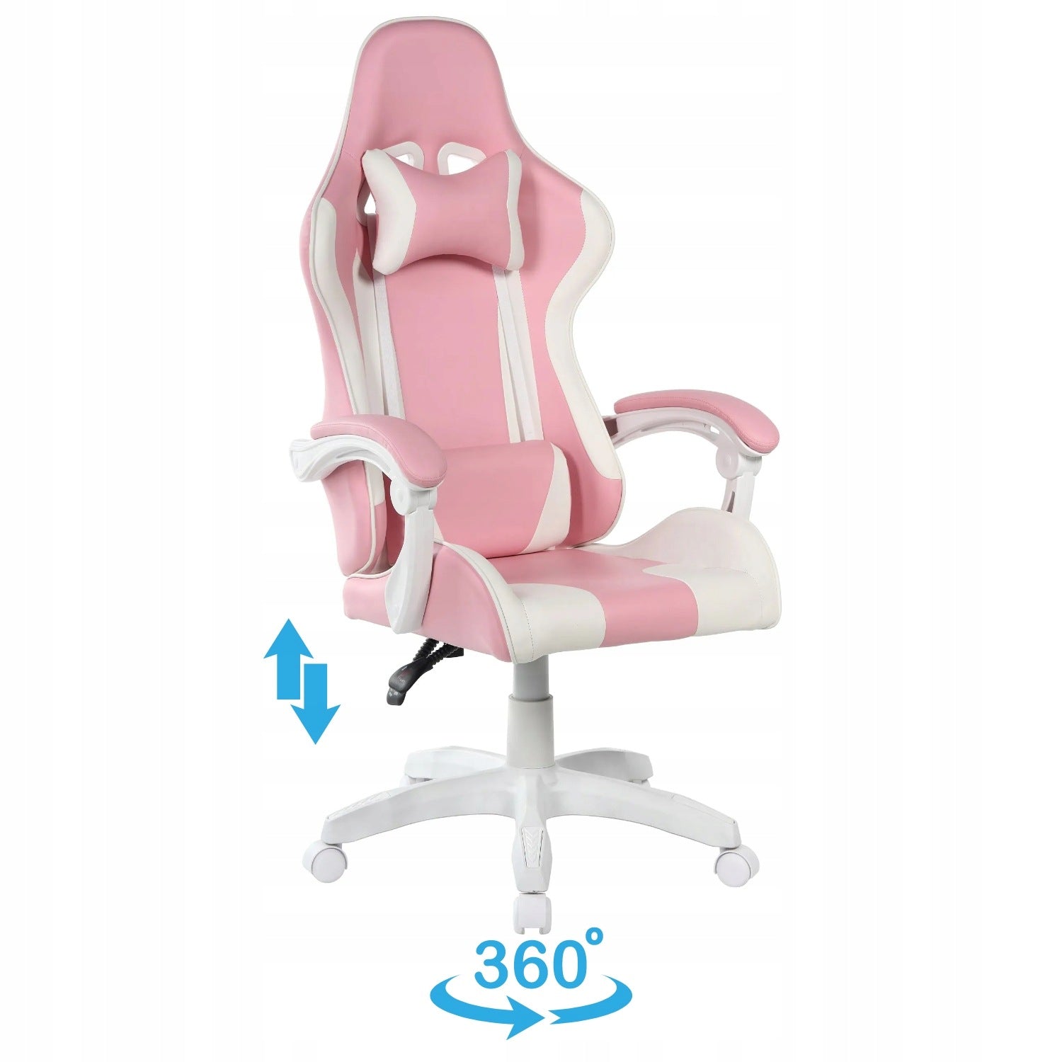 Leather Swivel Chair for Player for Gaming Desk Pink White ROZA Brand MONOVO