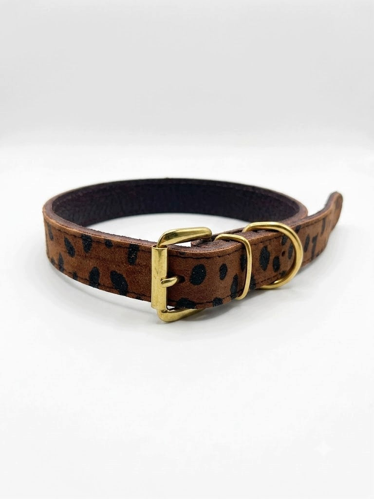 Leather collar/velour leopard 1cm/40cm