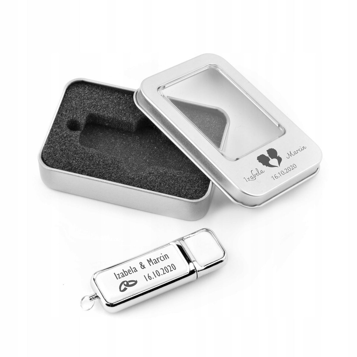 Leather flash drive 32 GB 2.0 + Box + WeDDING Engraving Brand MemoRabbit
