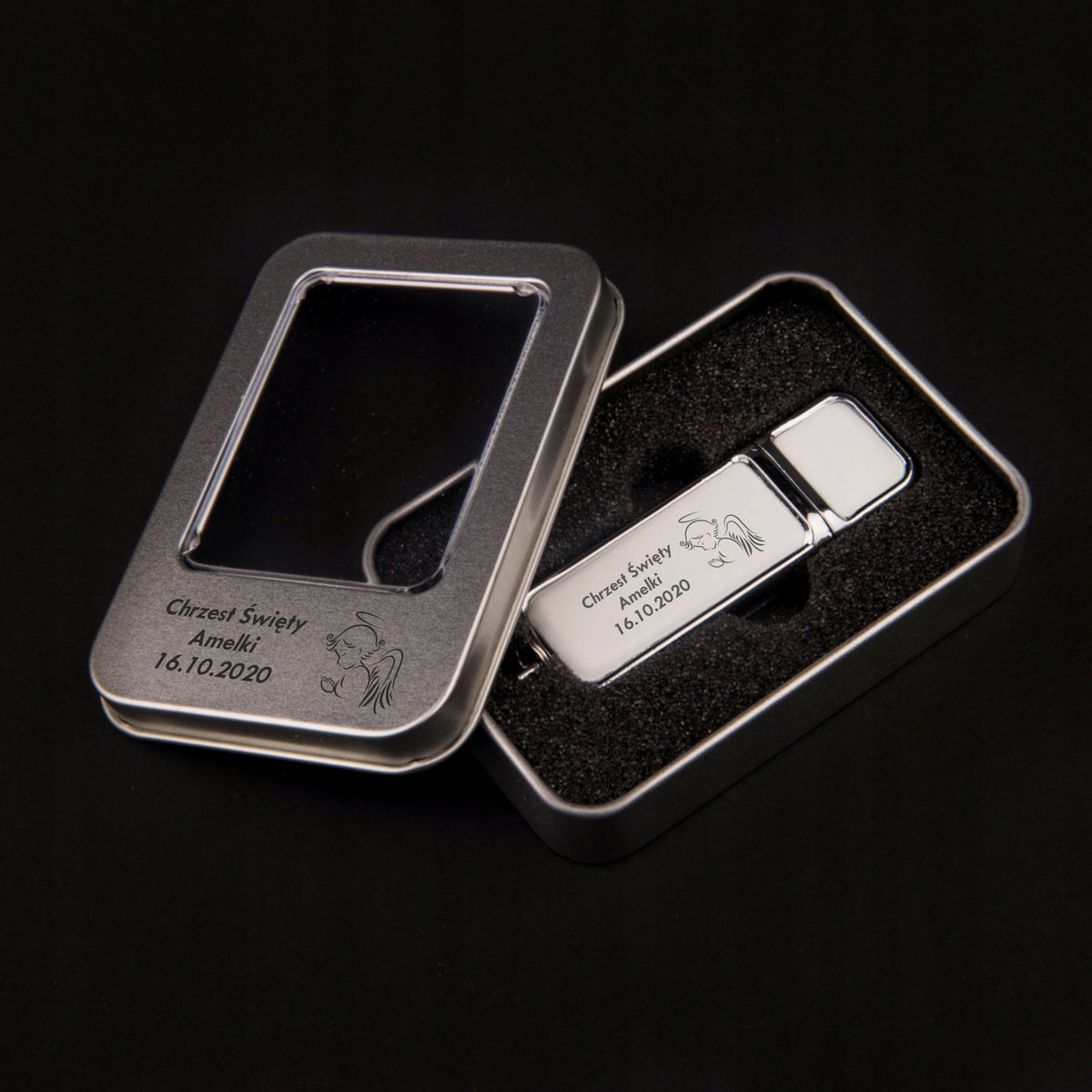 Leather flash drive 4 GB 2.0 + Box + Engraving BAPTISM Color white