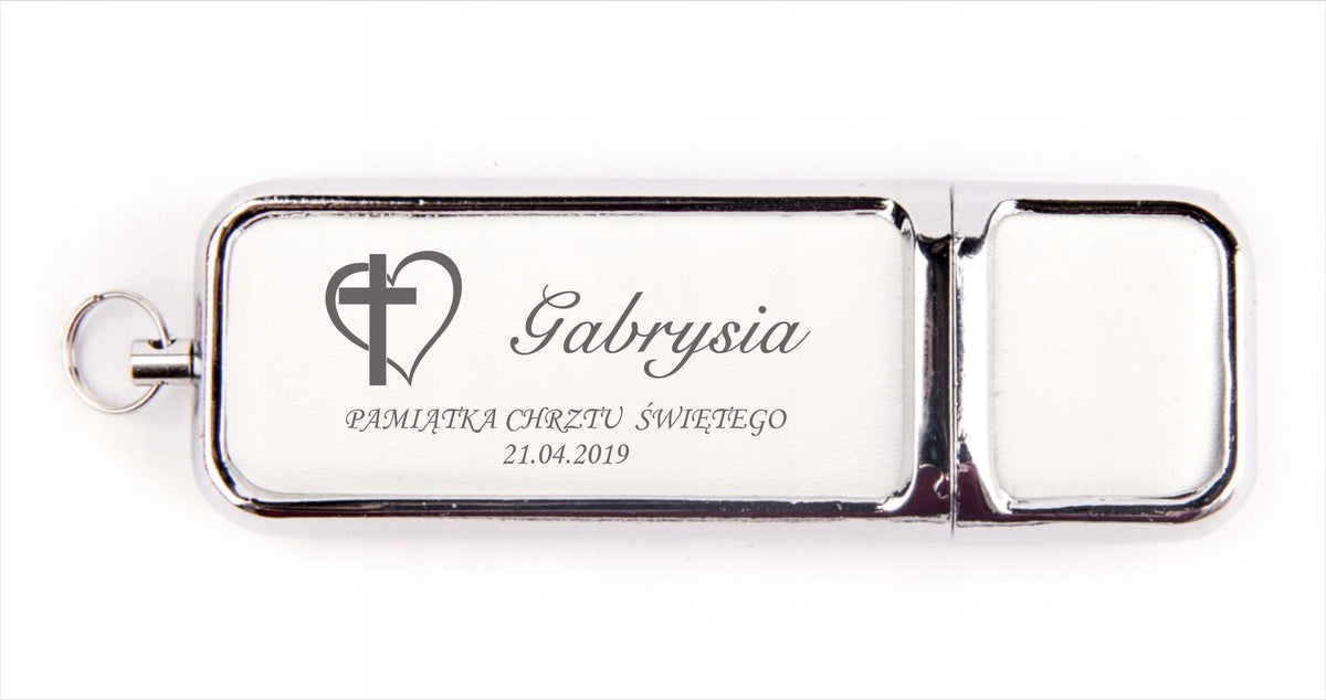 Leather flash drive Baptism 32 GB USB 2.0 + Engraving BAPTISM Color white