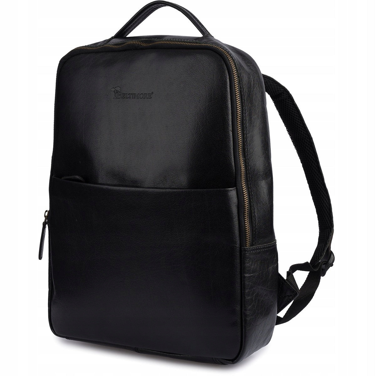 Leather laptop backpack 15,6 business large A4 roomy black premium
