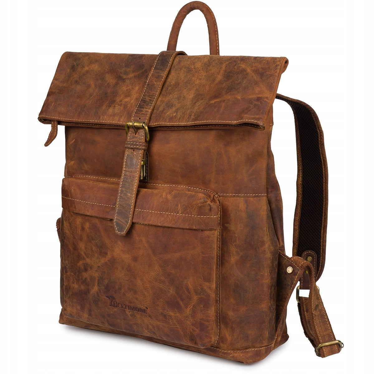 Leather laptop backpack 15,6 business large A4 roomy brown Beltimore
