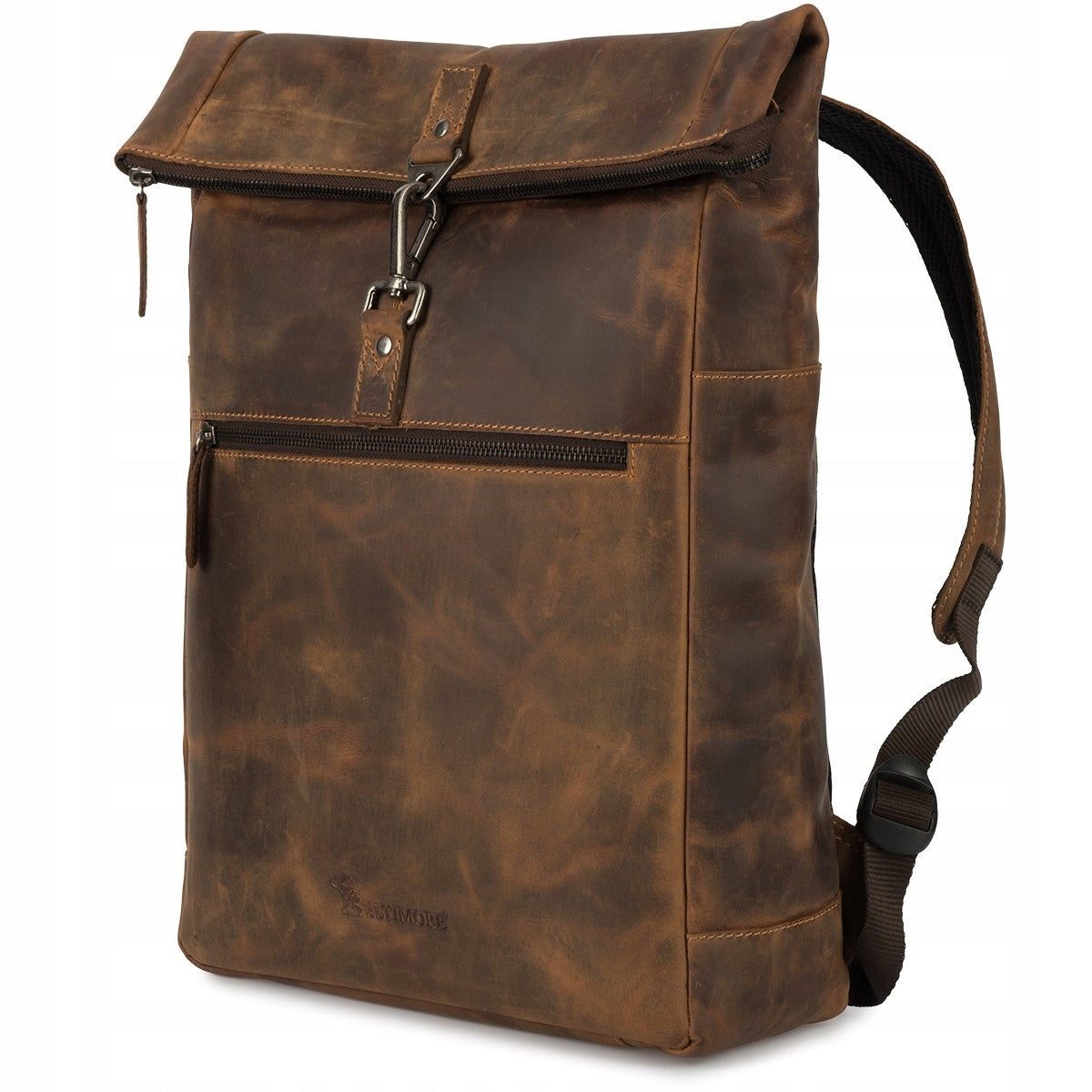 Leather laptop backpack 15,6 business large A4 roomy brown premium
