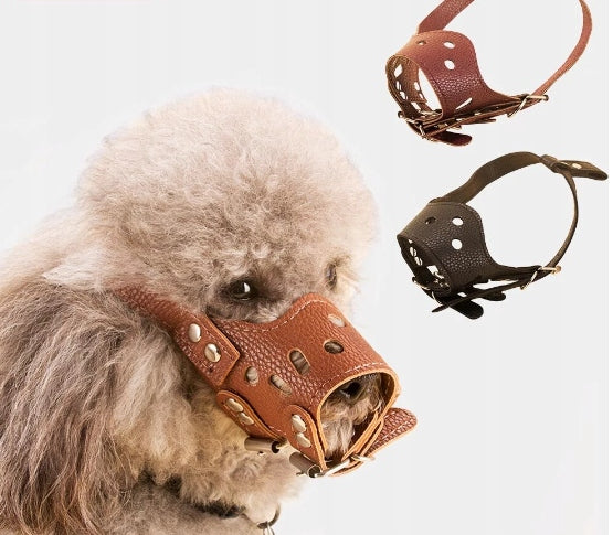 Leather muzzle anti biting XS black