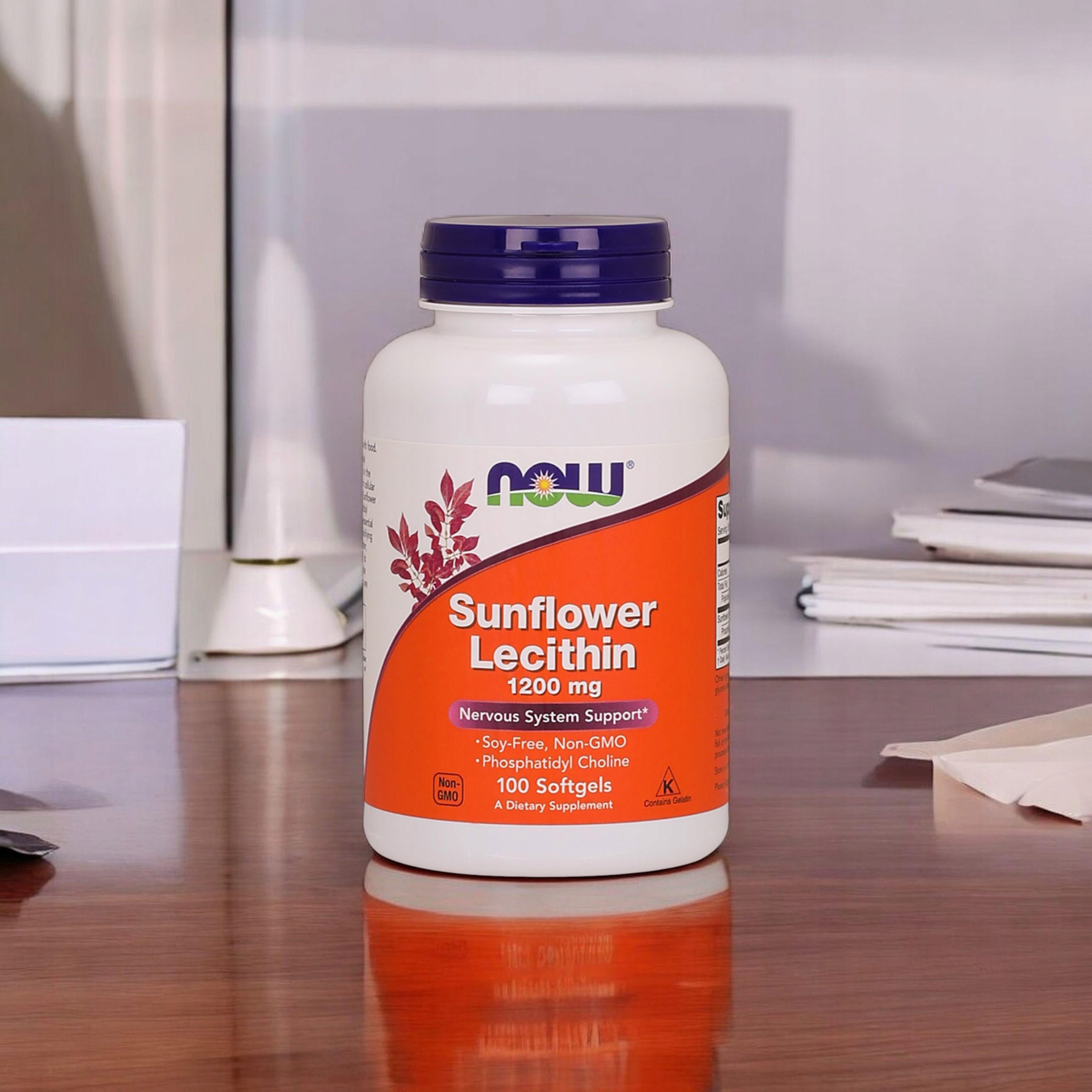 Lecithin NOW FOODS 1200mg 100 Kaps Brain Memory Sunflower Choline Packaging status original