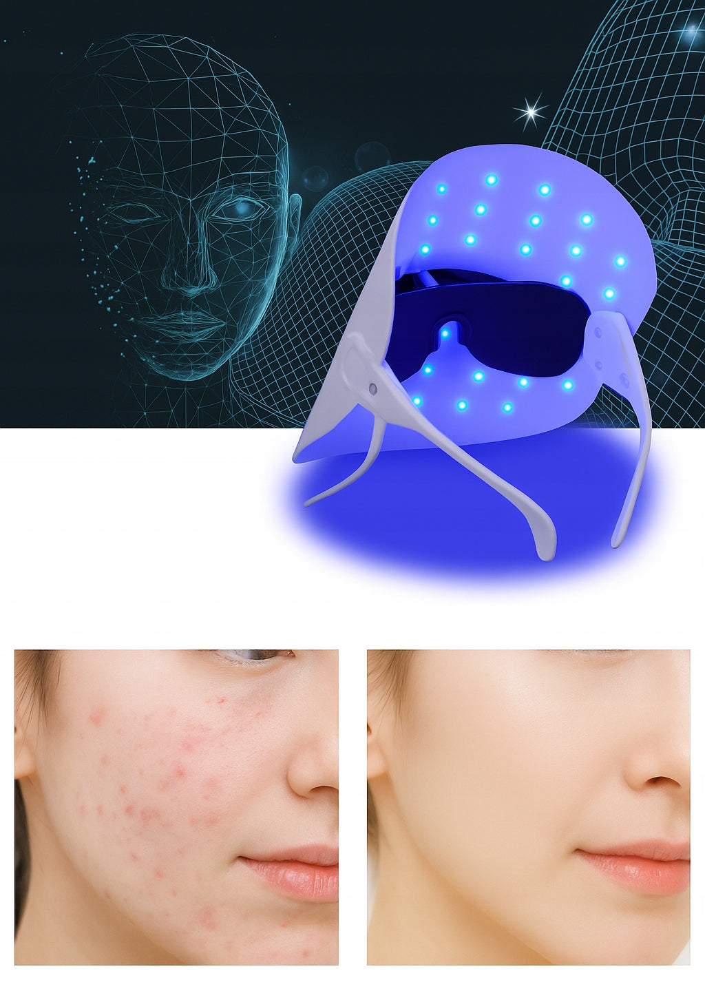 Led Face Mask Face Color Therapy Photon Light Therapy 32 Diodes Manufacturer code Maska do twarzy LED Koloroterapia MAXTECH-S3