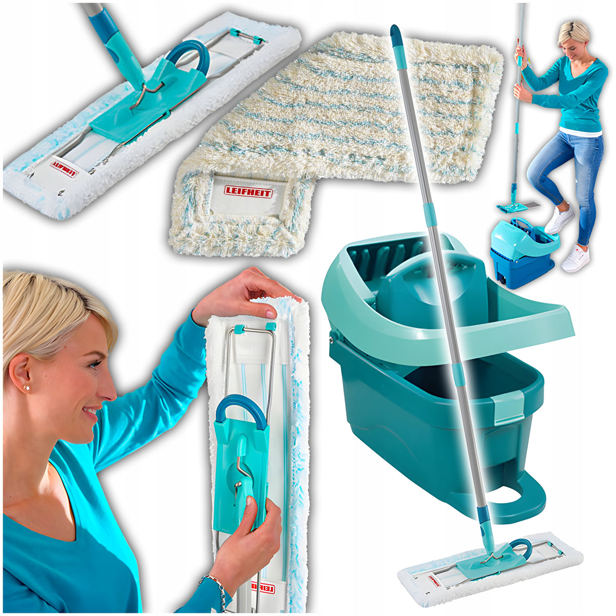 Leifheit Profi Mop Flat Mop with Bucket Flat Mop with Squeezer 42c Set