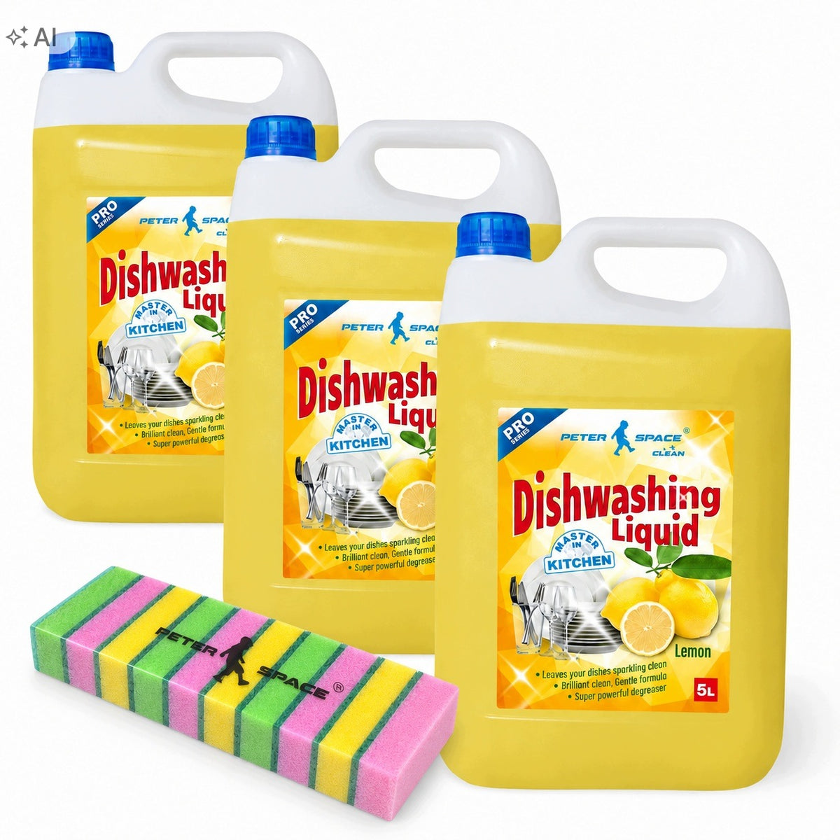 Lemon Dishwashing Liquid 15L Multipack Plus 10pcs Sponge Peter Space