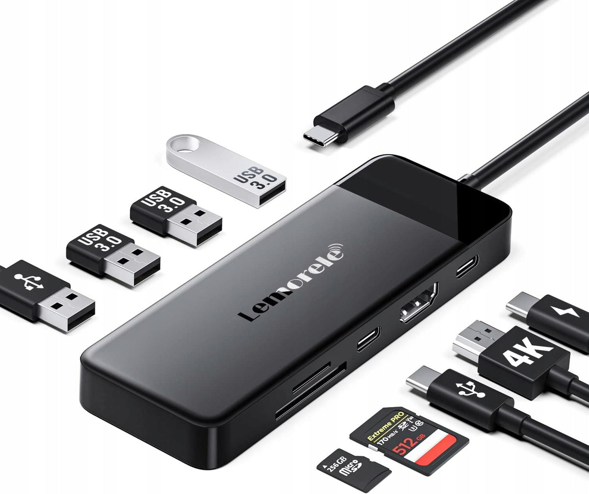 Lemorele USB C Hub, 9 in 1 Multiport Adapter with HDMI 4K at