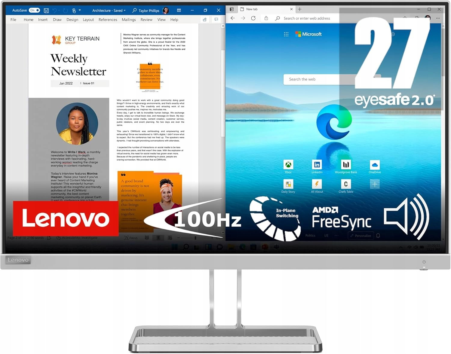Lenovo L27i-40 27 inches FHD 1080p 100 Hz 4 ms HDMI VGA Grey