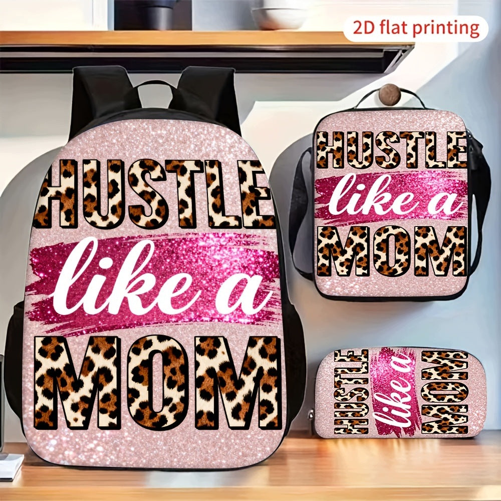 Leopard Print 3-Piece Backpack Set with Shoulder Bag and Pencil Case - Lightweight