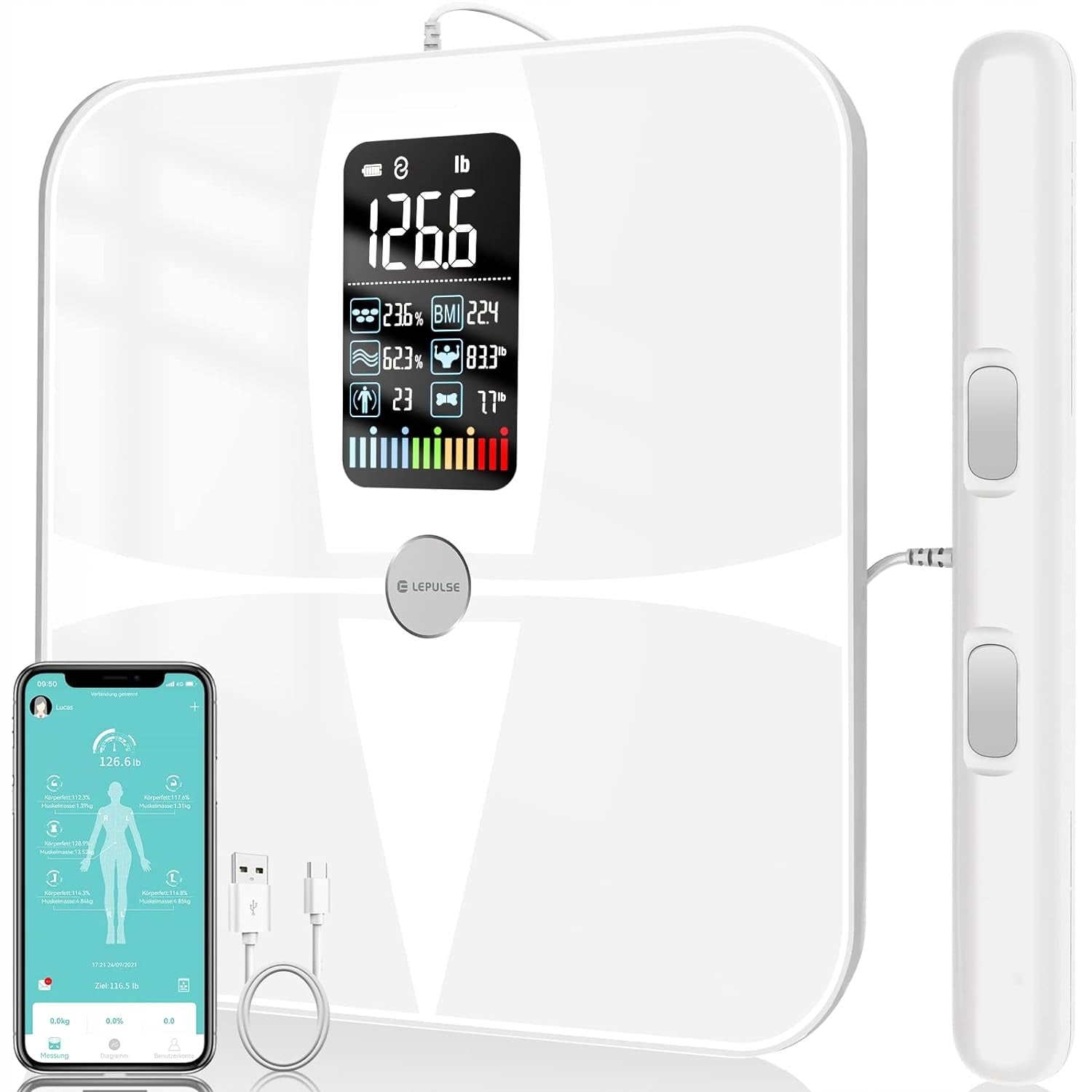 Lescale P1 Smart Floor Scale with 8 Electrodes, Up to 180 kg, White