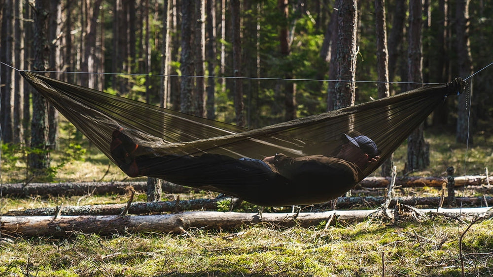 Lesovik - SUL Lightweight Hiking Hammock with SNEKA UL Forest Green Suspension Packaging status original