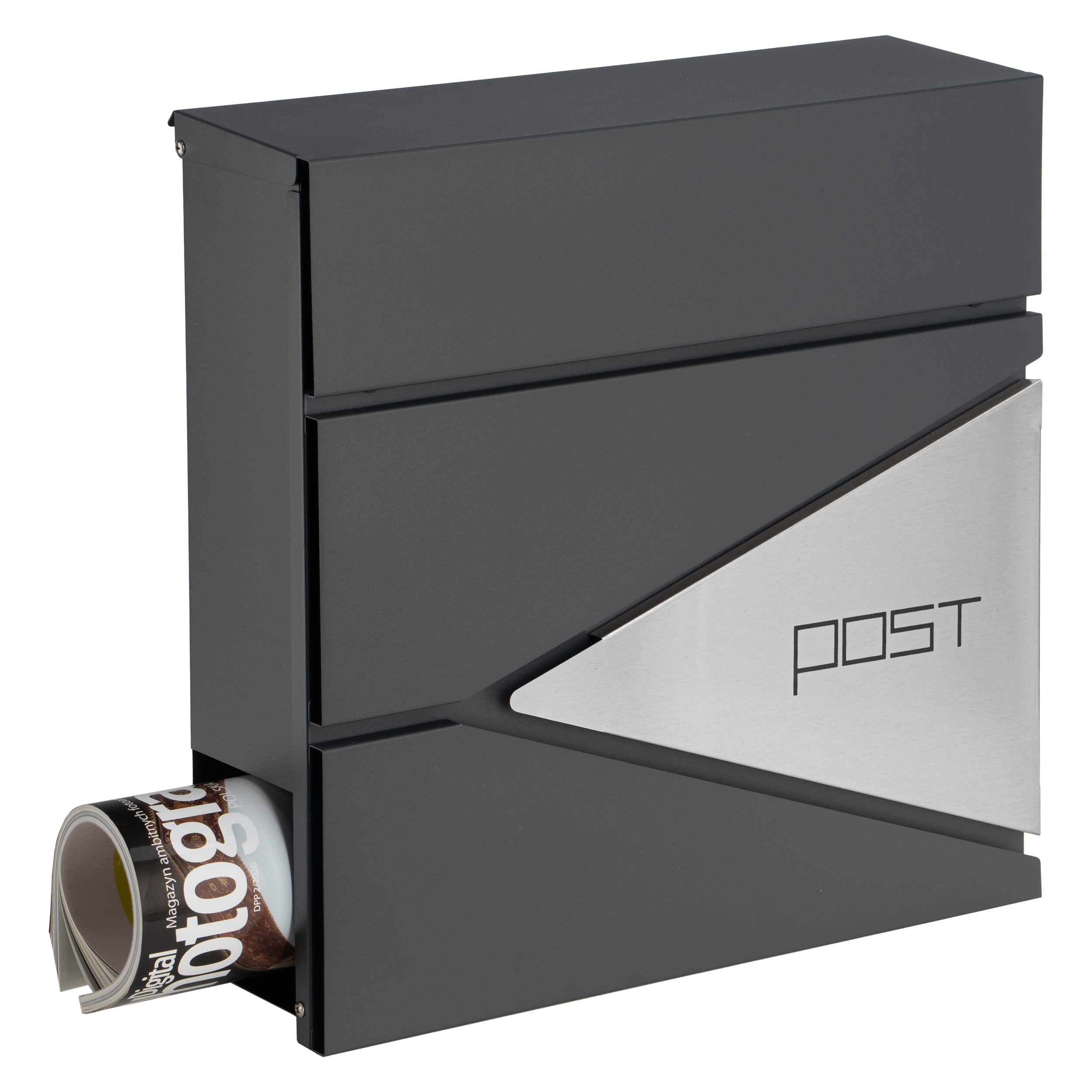 Letterbox Fence Anthracite Stainless Steel Large 37x37cm Box type slot with a newspaper holder