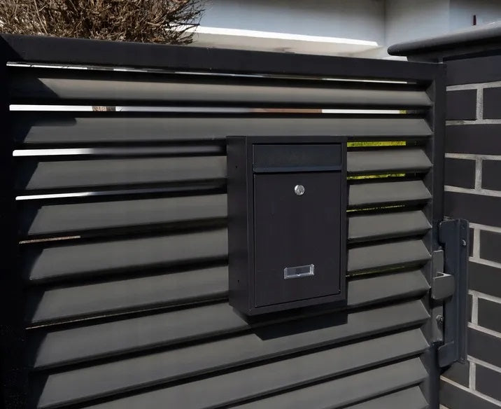 Letterbox black with house number and A4 address – personal postal Box type slot