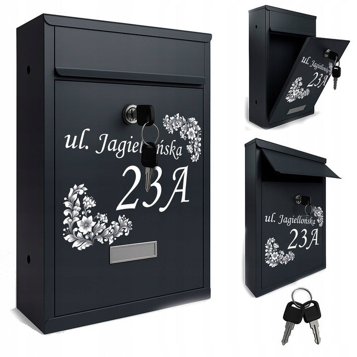 Letterbox black with house number and A4 address – personal postal EAN (GTIN) 5907419671966