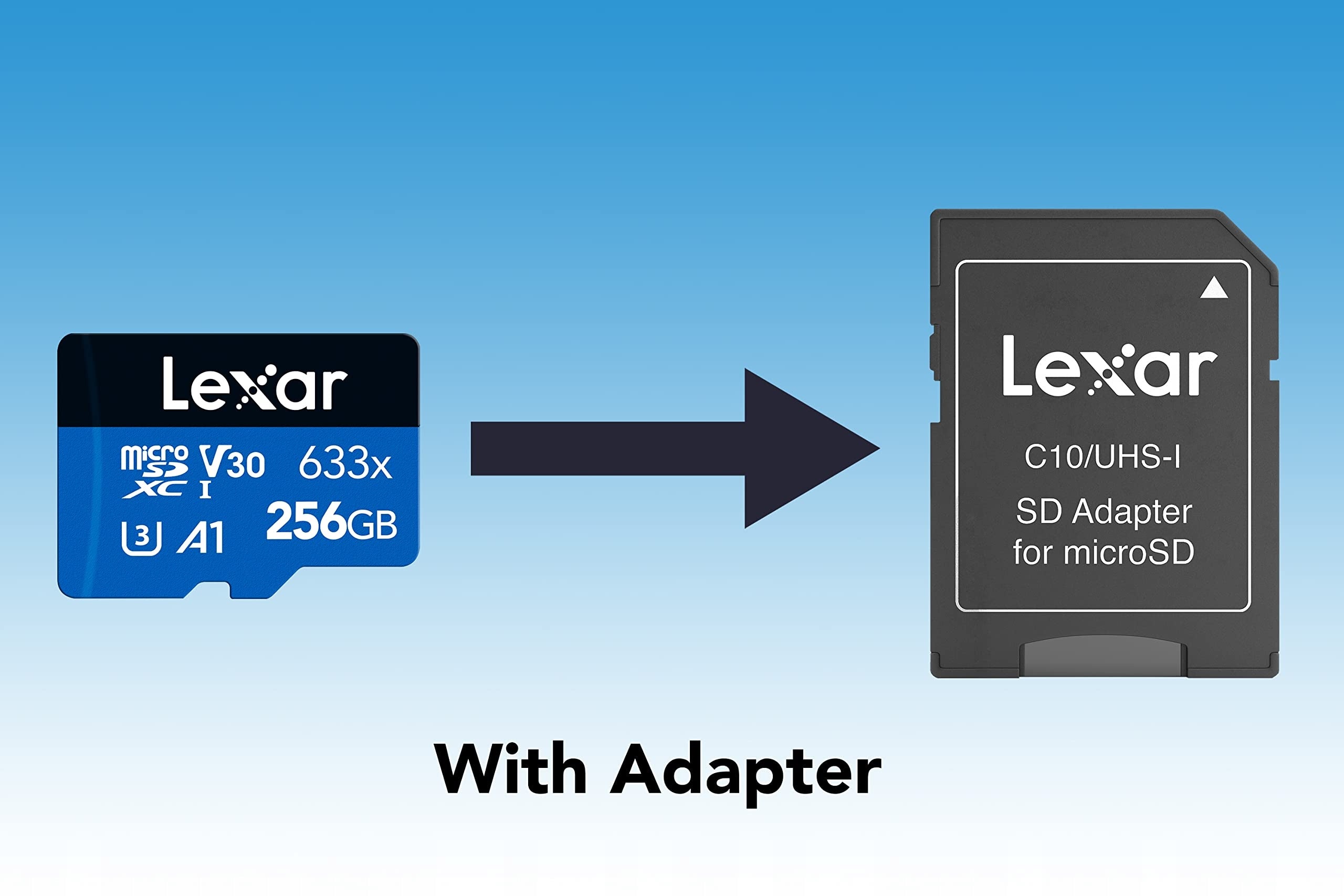 Lexar 633x 256GB Micro SD Card, microSDXC UHS-I Card + SD Adapter, microSD Manufacturer Lexar