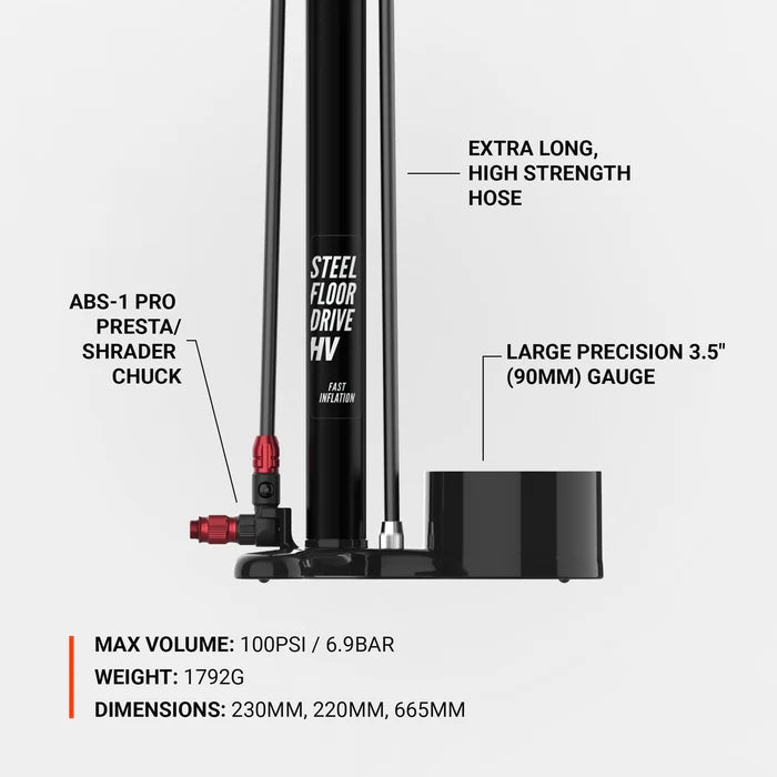 Lezyne floor pump Steel Floor Drive HV flat black Model Steel HV Drive 3.5
