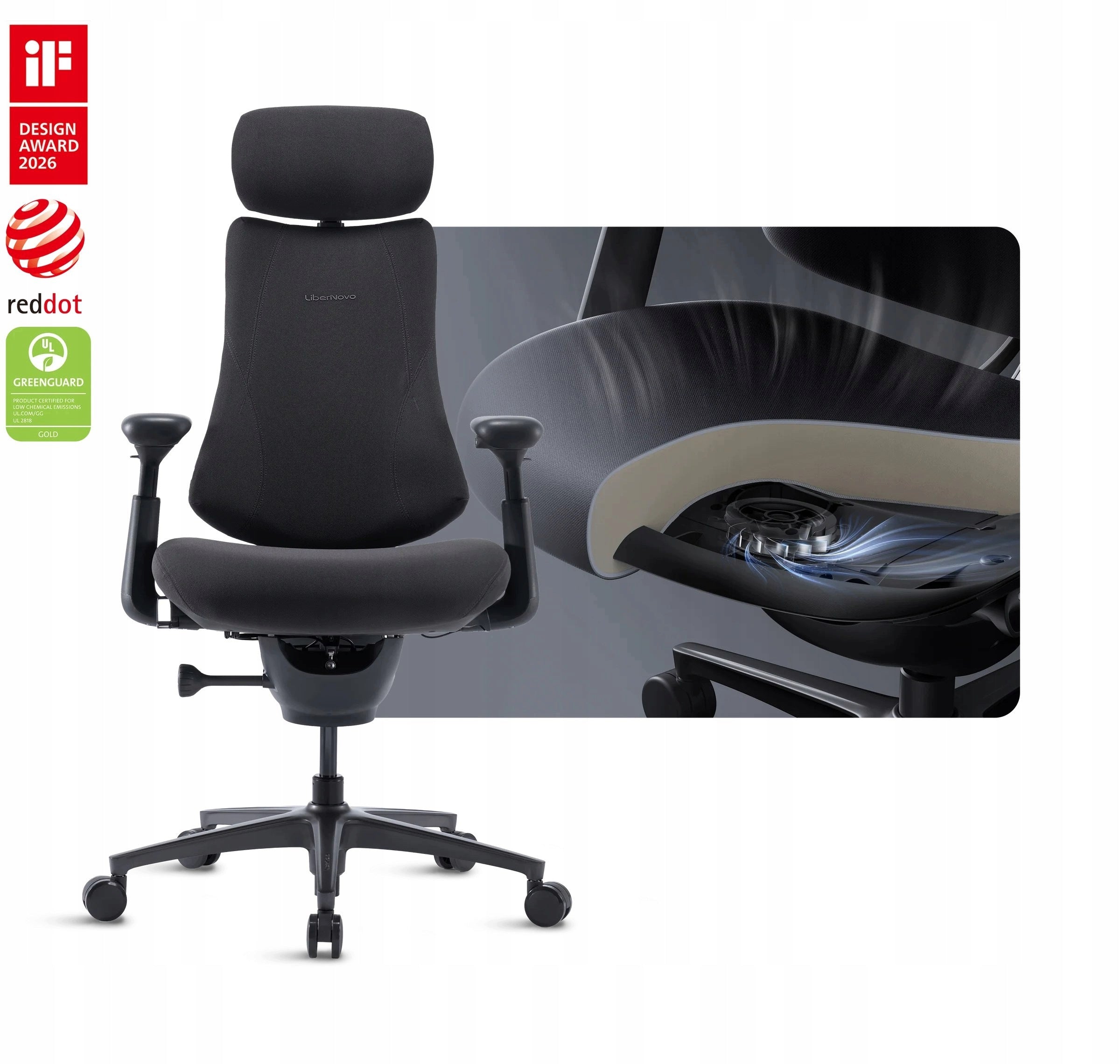 LiberNovo Omni Pro Chair Ergonomic Seat 48cm Graphite Color Packaging status original