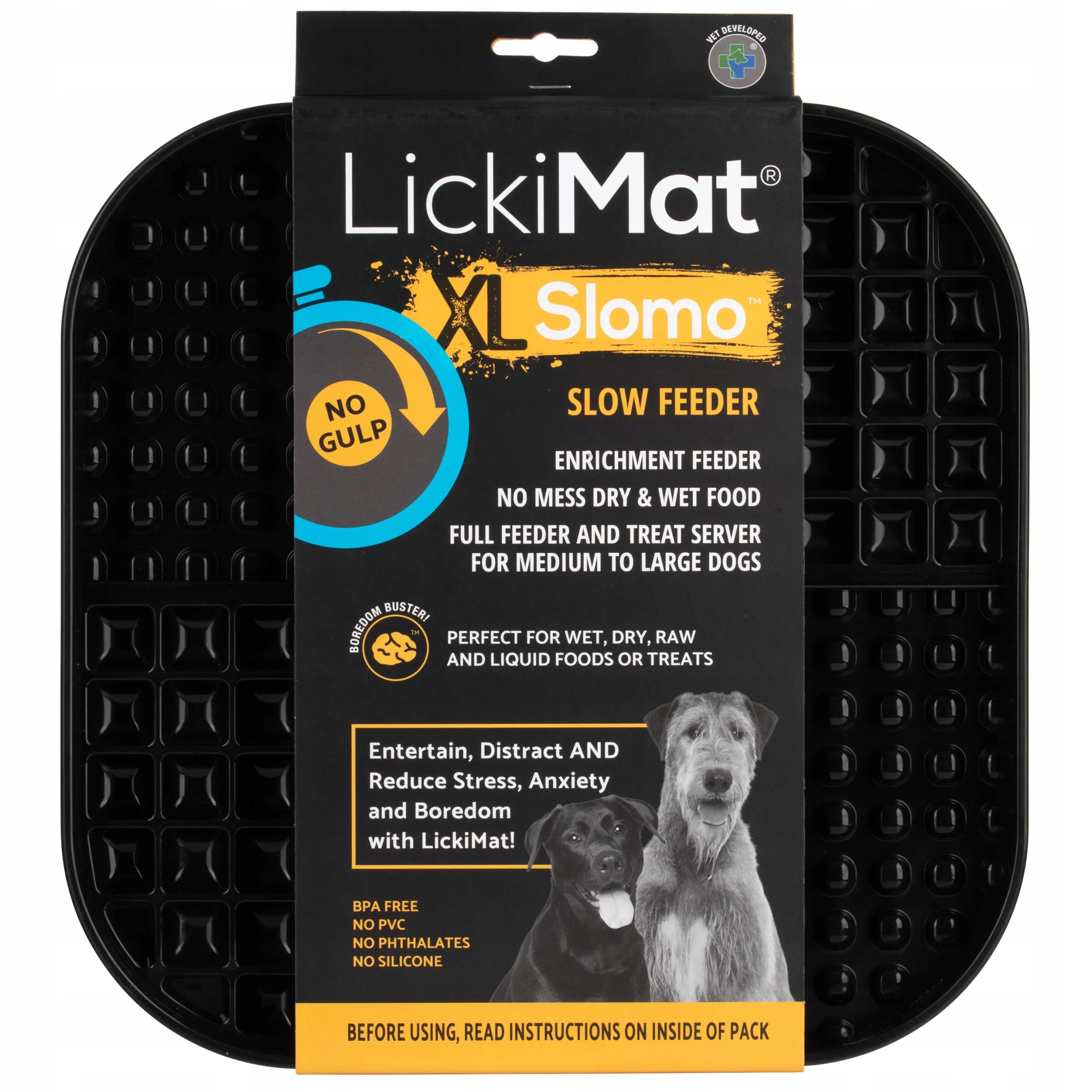 LickiMat Slomo XL Licking Mat for Medium to Large Dogs, Black