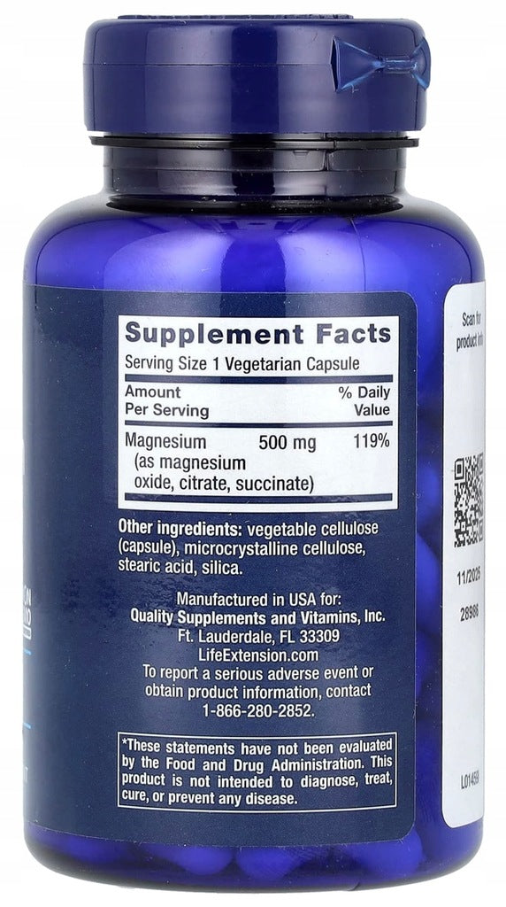 Life Extension - Magnesium Caps | three (3) forms of MAGNESIUM | 500mg |100 kaps. Packaging status original