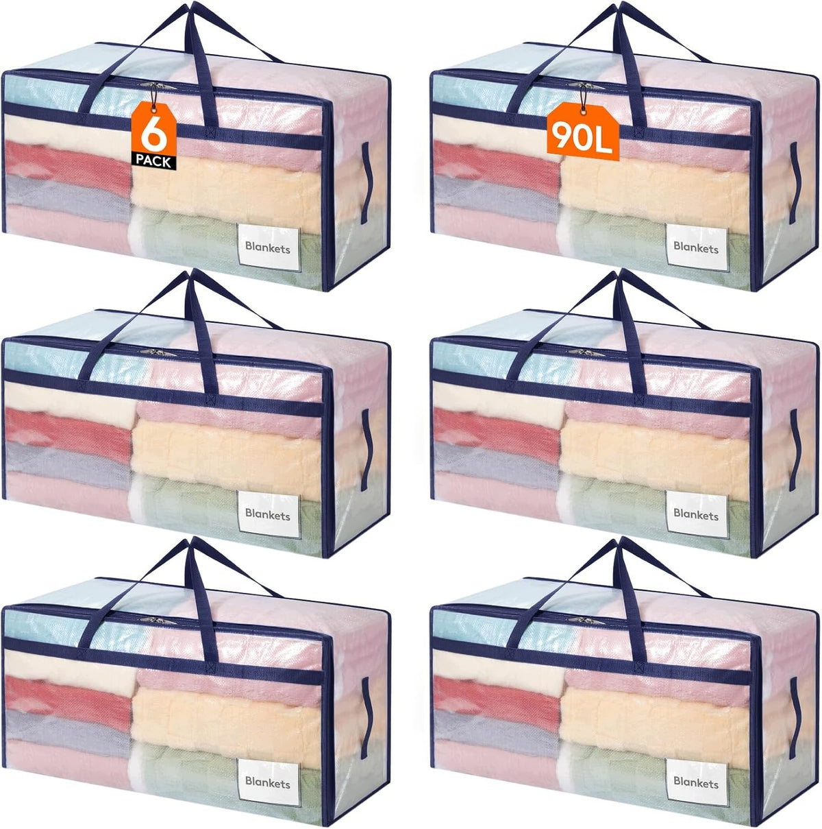 Lifewit Moving Bags 90L 6 Pcs PP Transparent with Zipper