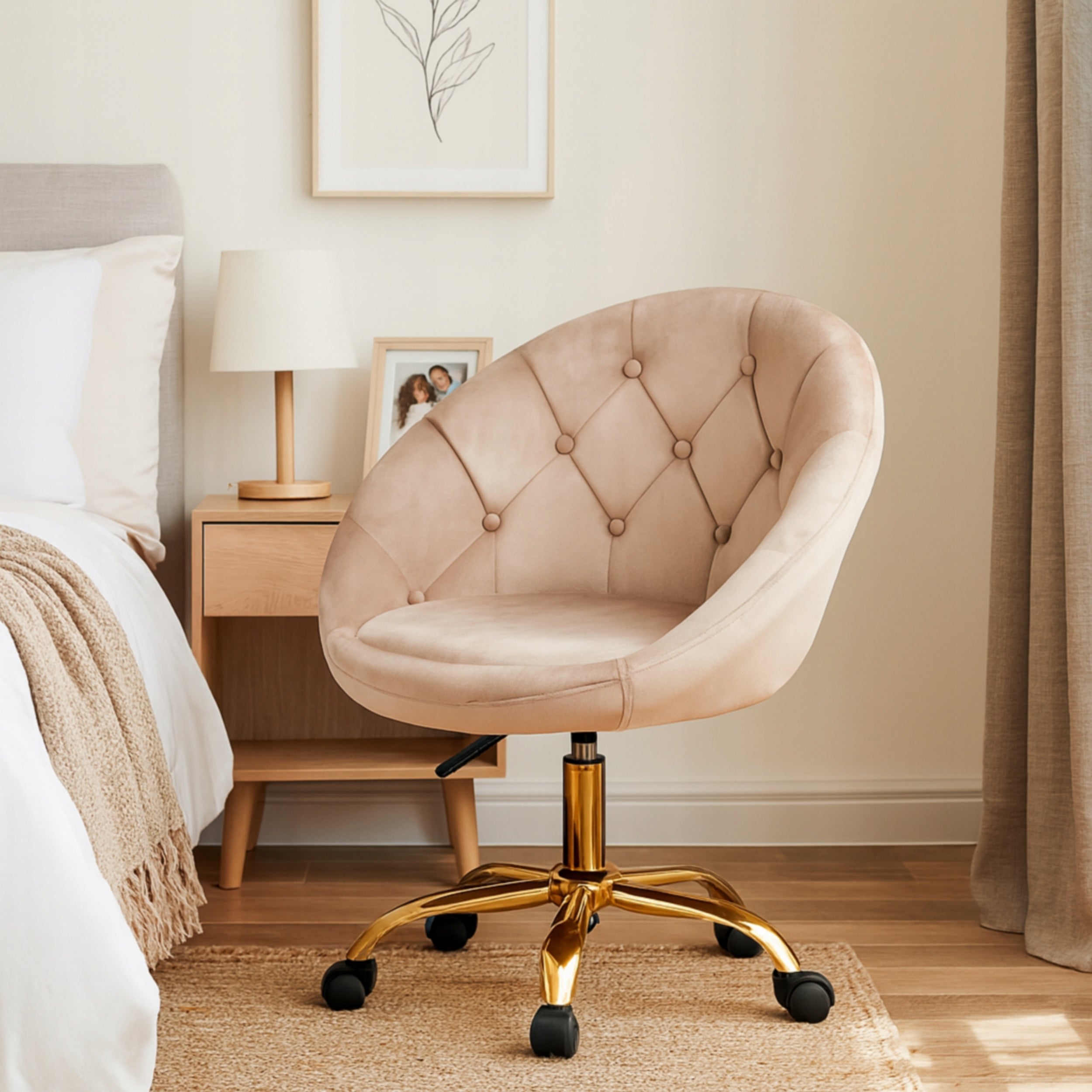 Lifting chair ELEGANT swivel VELOUR on wheels RUNDO beige JUMIhome Seat depth 45 cm