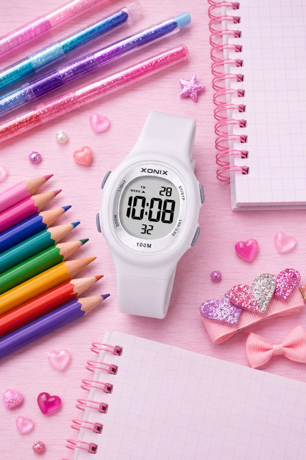 Light Digital Watch with Water Resistance 10 ATM White Alarm Timer BBR-001 Brand Xonix